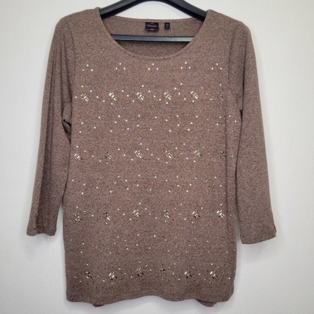 Rafaella Brown Embellished Sweater, Size XL